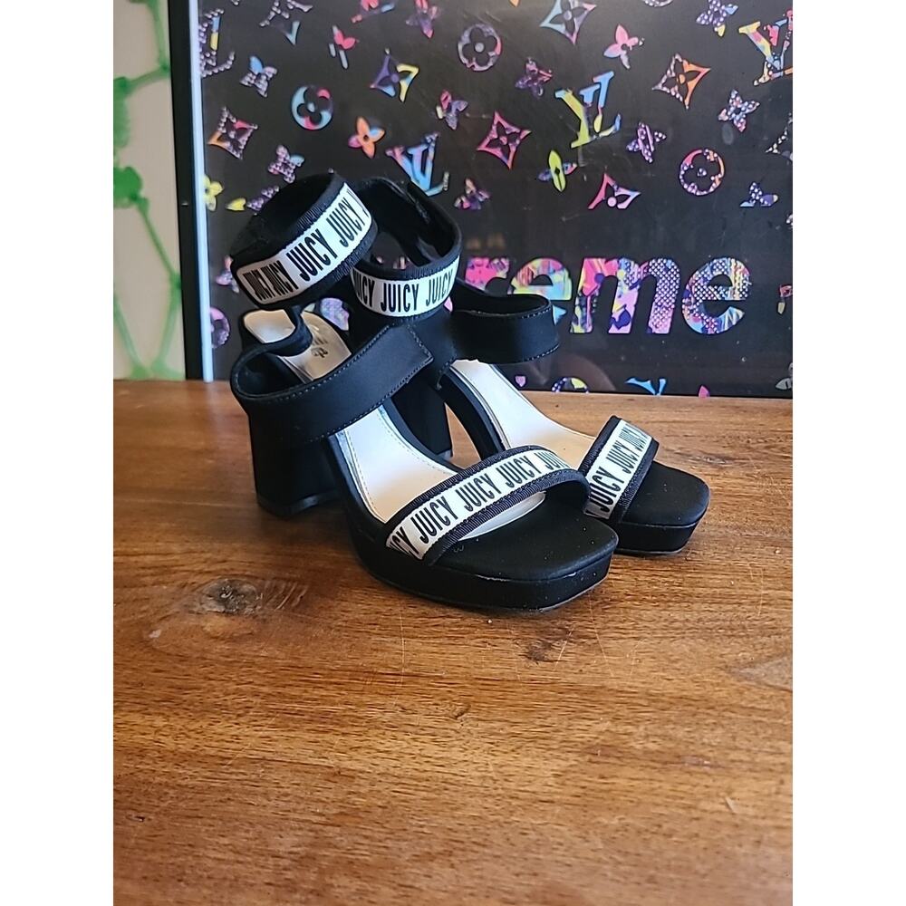 Juicy Couture “Glissa" Black Platform Heels W Adjustable Ankle Straps Size 8